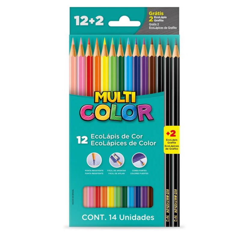 Lápis de cor Multicolor 12 cores + 2 Lápis HB